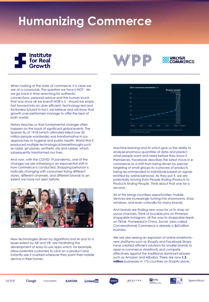 Humanizing Commerce publication cover with IRG, WPP, and VMLY&R Commerce logos