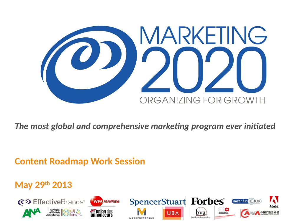 Cover of Planning the Marketing2020 Publication Program, May 2013